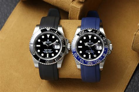 rolex submariner two tone rubber strap|rolex submariner on nato strap.